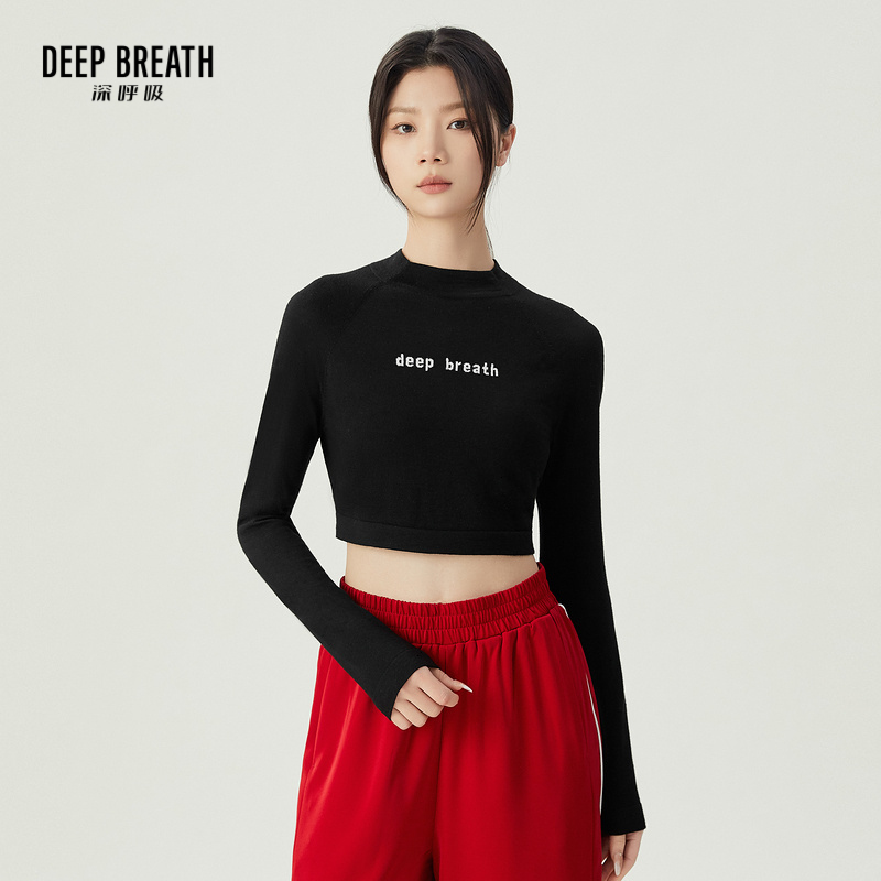 DEEP BREATH深呼吸女装 烟管领短款炫腹装针织字母上衣A301430