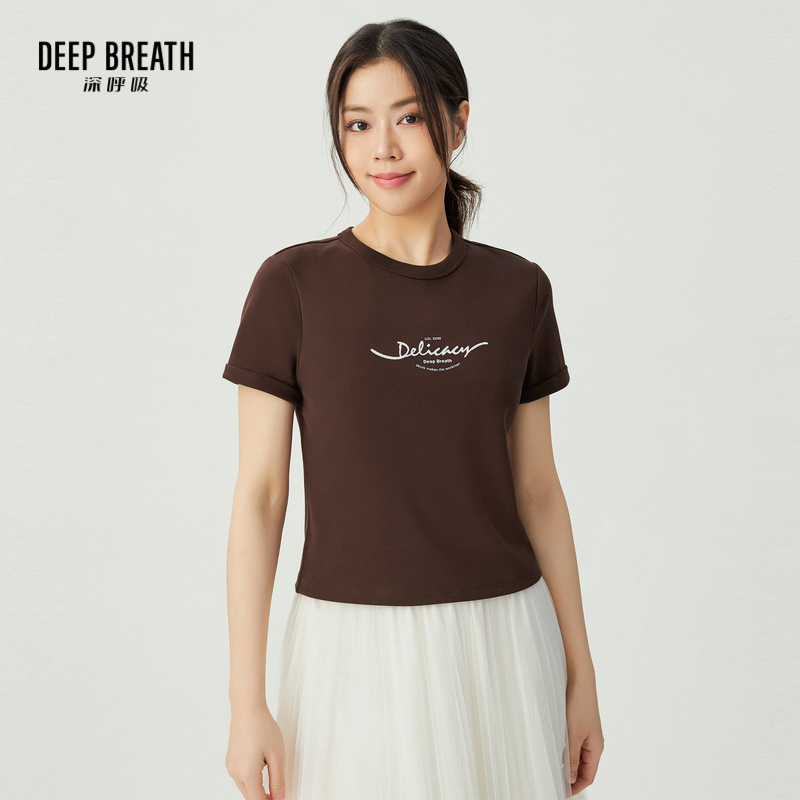 DEEP BREATH深呼吸女装 休闲简约圆领刺绣字母短袖T恤A301439