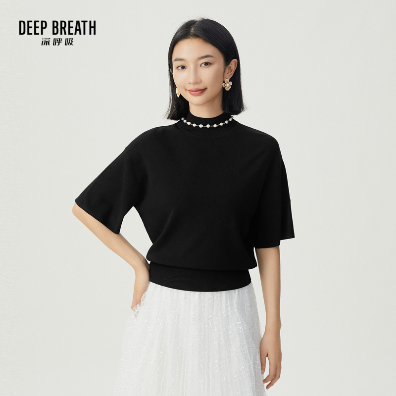 DEEP BREATH深呼吸女装 烟管领宽袖螺纹针织衫纯色上衣A301481