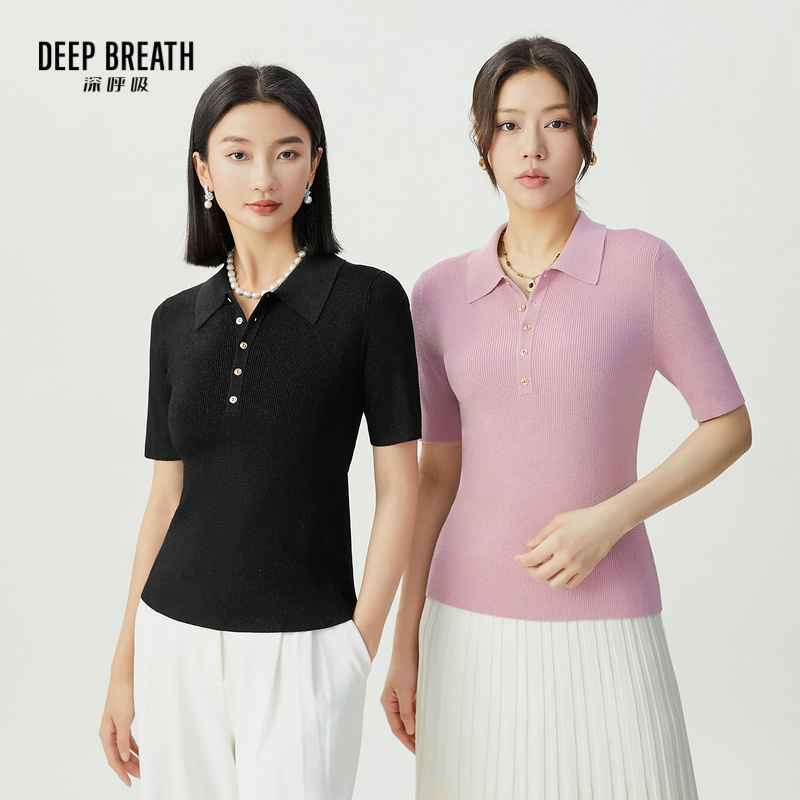 DEEP BREATH深呼吸女装 polo领针织衫通勤短袖简约上衣A301554