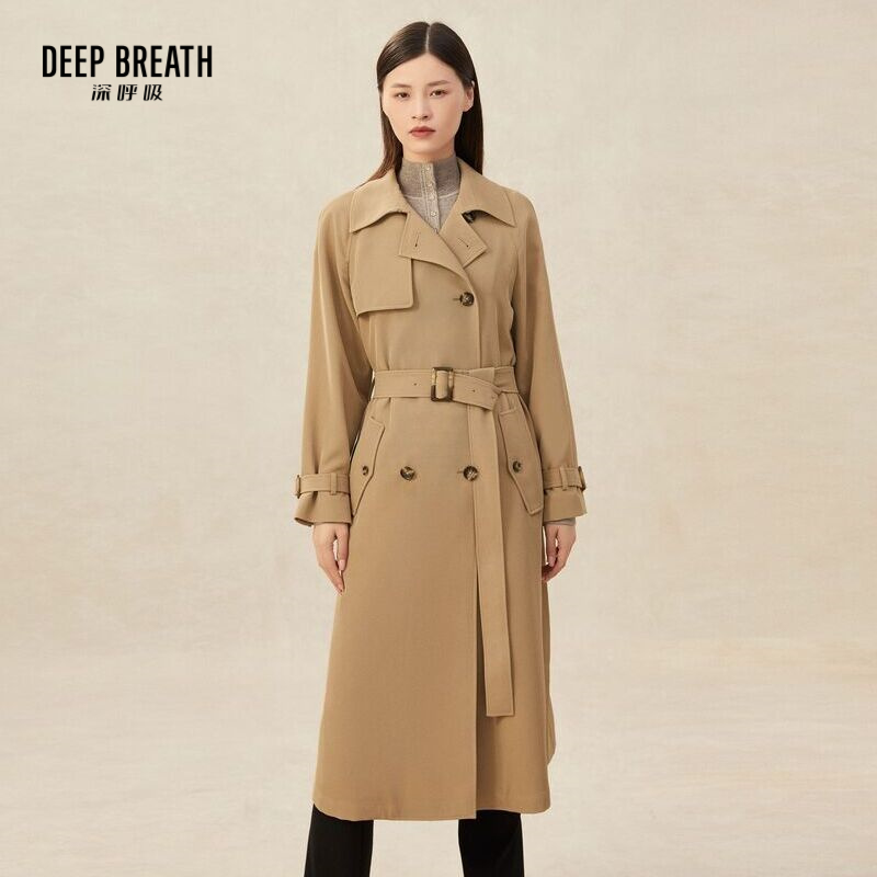 DEEP BREATH深呼吸女装 英伦风翻领双排扣长风衣外套【附腰带】A400697