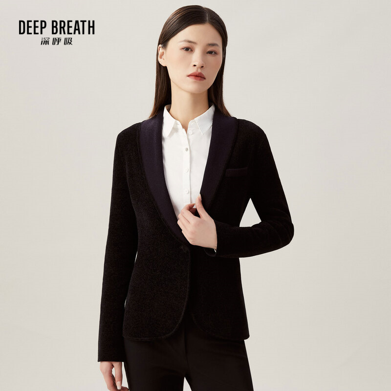 DEEP BREATH深呼吸女装 一粒扣修身针织西装通勤西服外套A400850