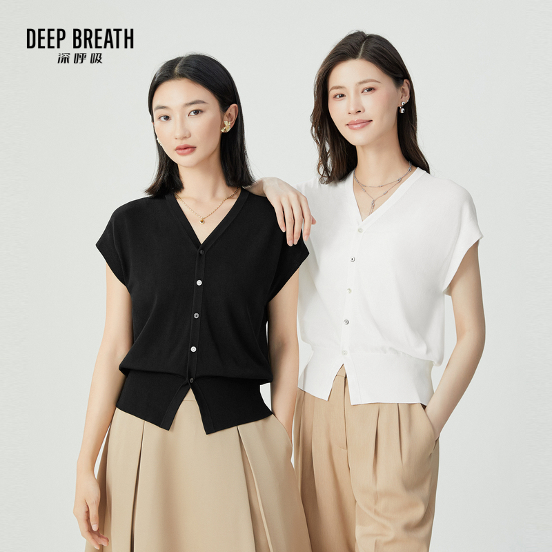 DEEP BREATH深呼吸女装 天衣无缝简约V领小飞袖针织开衫A401149