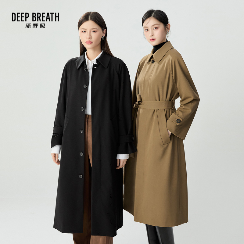 DEEP BREATH深呼吸女装 小翻领暗门襟风衣【附腰带】A401218