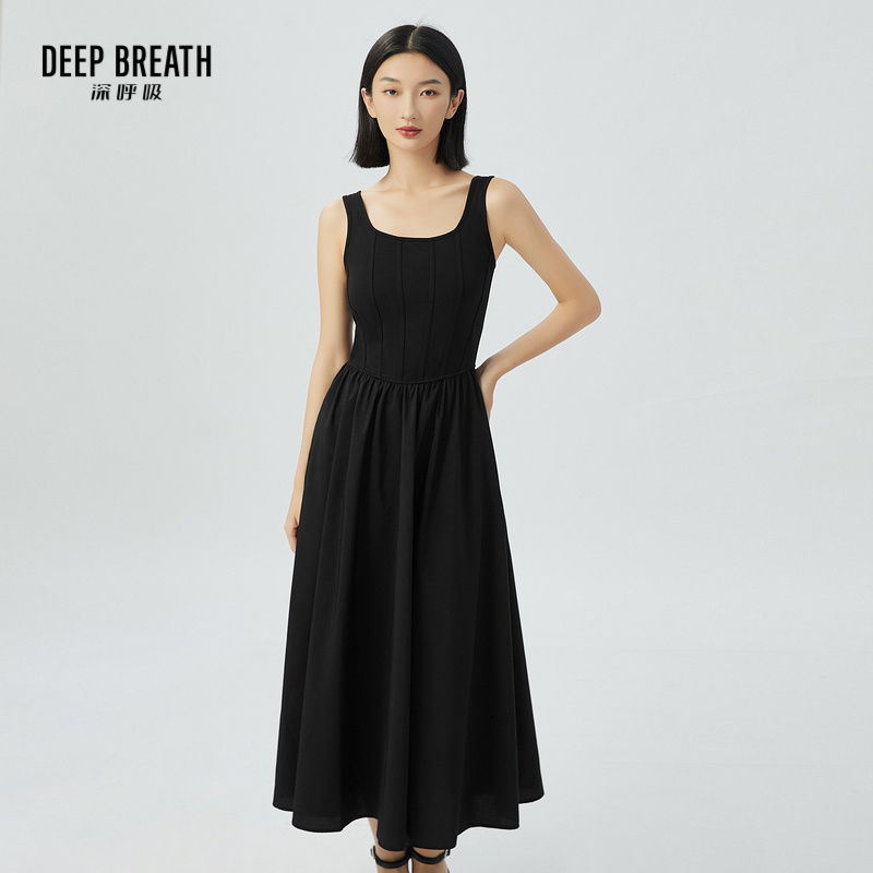 DEEP BREATH深呼吸女装 背心梭织长裙吊带连衣裙小黑裙A500277