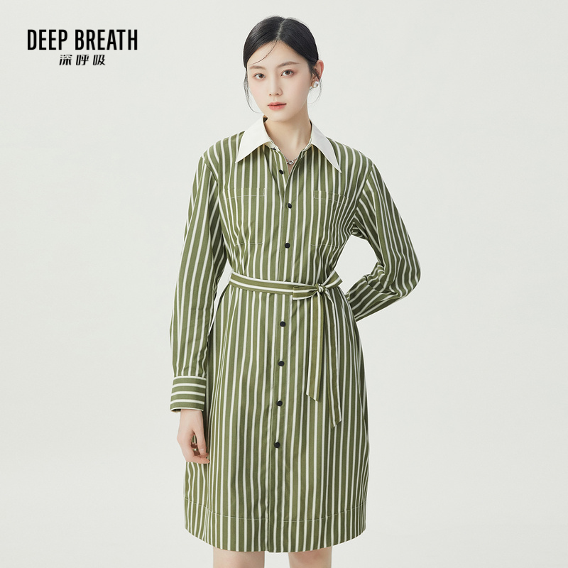 DEEP BREATH深呼吸女装 POLO领条纹衬衫连衣裙【附腰带】A500301