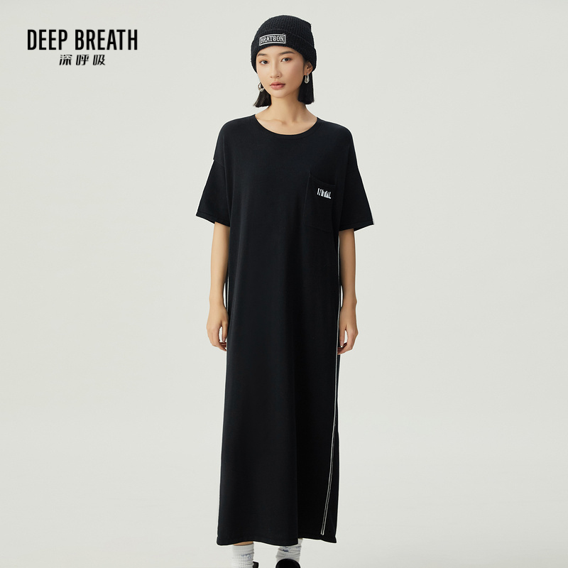 DEEP BREATH深呼吸女装 廓形长款宽松口袋拼色针织连衣裙A500340