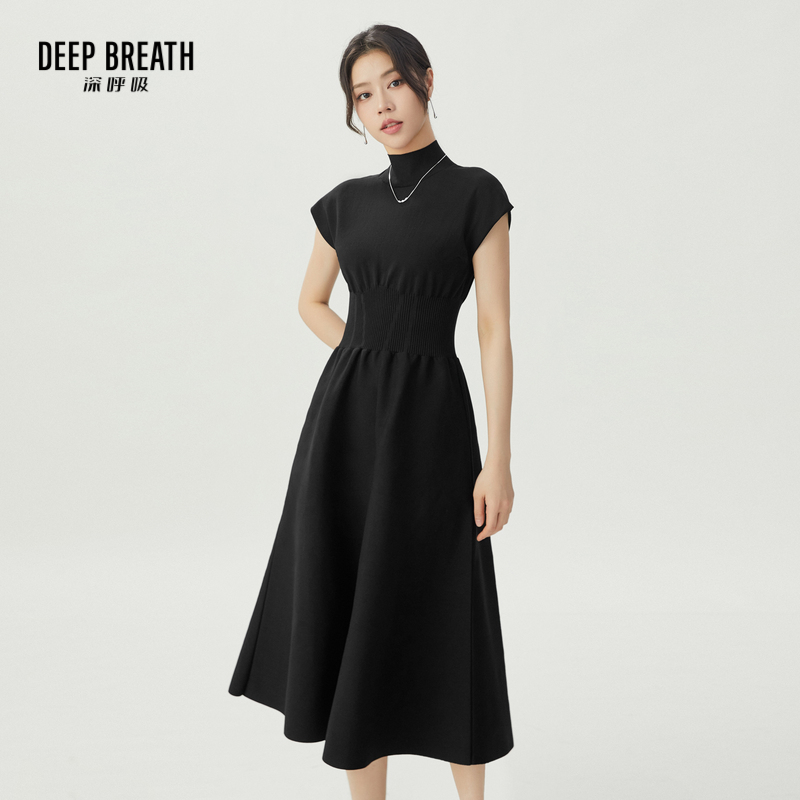 DEEP BREATH深呼吸女装 烟管领小飞袖高腰伞裙针织连衣裙A500349