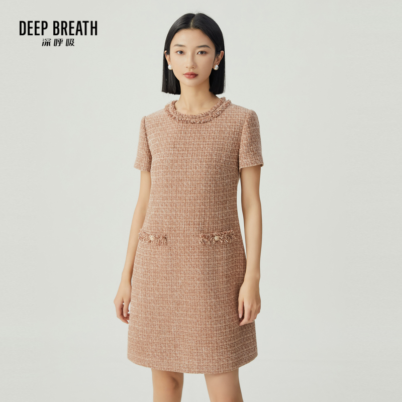 DEEP BREATH深呼吸女装 套头圆领短袖收腰小香风连衣裙A500366