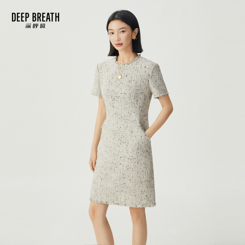 DEEP BREATH深呼吸女装 显瘦圆领短袖收腰小香风连衣裙A500368