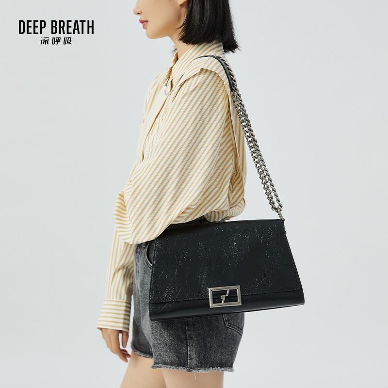 DEEP BREATH深呼吸女包 褶皱柔软牛皮单肩斜挎时尚链条包AB10217