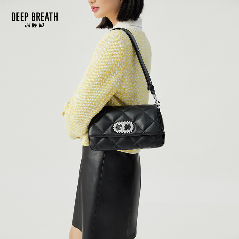 DEEP BREATH深呼吸女包 轻奢羊皮包包镶钻单肩斜挎腋下包AB10225