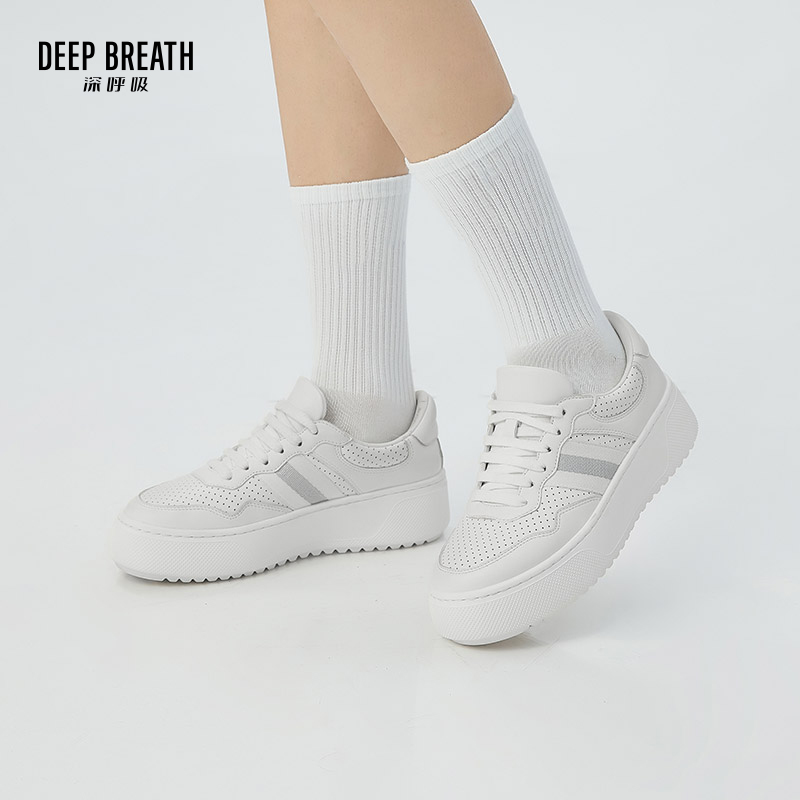 DEEP BREATH深呼吸女鞋 厚底低帮绑带面包鞋复古小白鞋休闲鞋AX12206