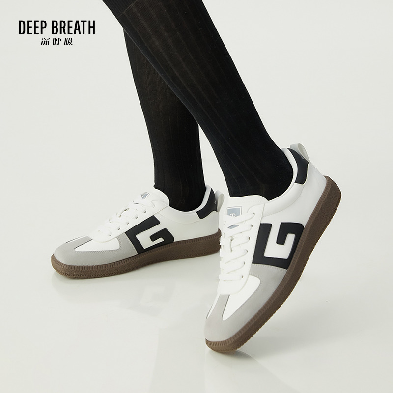 DEEP BREATH深呼吸女鞋 复古运动风G字德训鞋百搭撞色轻便板鞋小白鞋AX12252