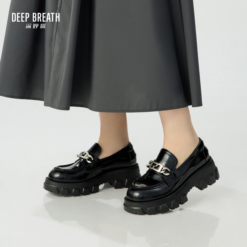 DEEP BREATH深呼吸女鞋 牛皮饰扣一脚蹬XL大底圆头乐福鞋绅士鞋单鞋AX13109