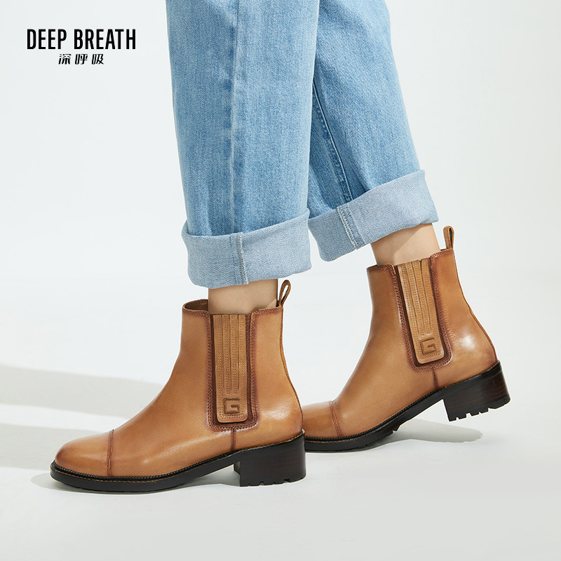 DEEP BREATH深呼吸女鞋 牛皮松紧套筒一脚蹬女靴AX15135