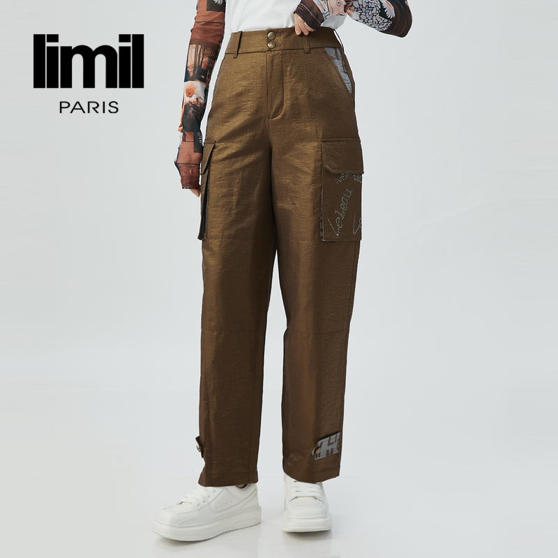 丽米儿limil 金属拉丝肌理工装裤9100083