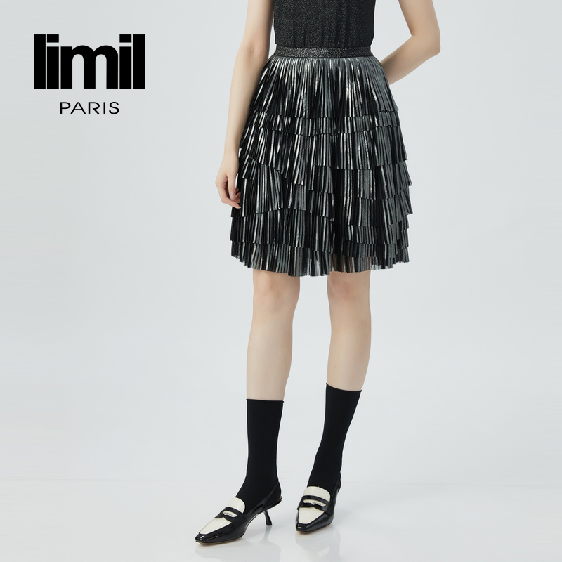 丽米儿limil 松紧腰细闪灵动感百褶裙9200044