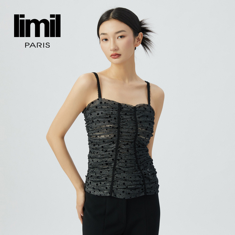 丽米儿limil 高级款丝绒波点网纱吊带上衣9300059