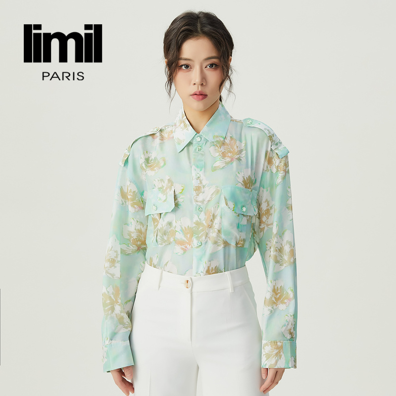 丽米儿limil 复古风质感印花廓形衬衫9300094