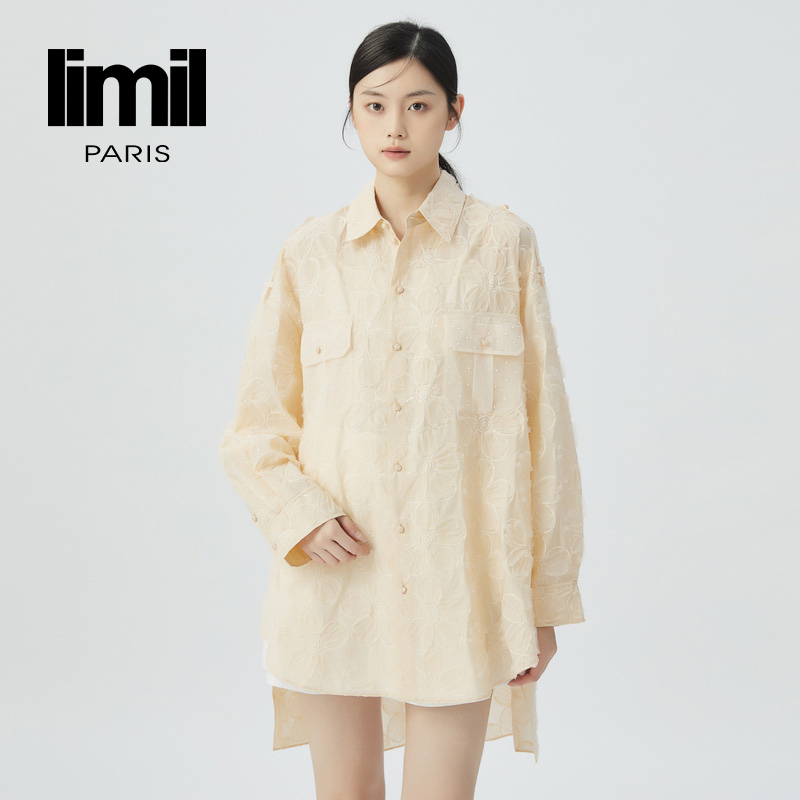 丽米儿limil    高级款通透绣花珍珠宽松衬衫9300094