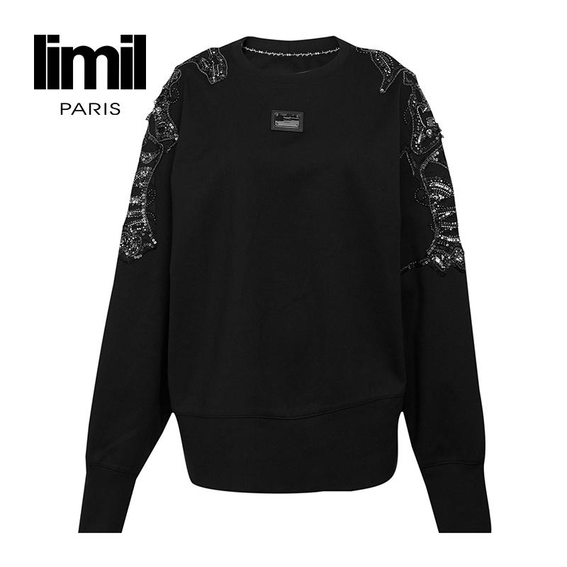 丽米儿limil 质感钉珠酷感圆领廓形卫衣9300100