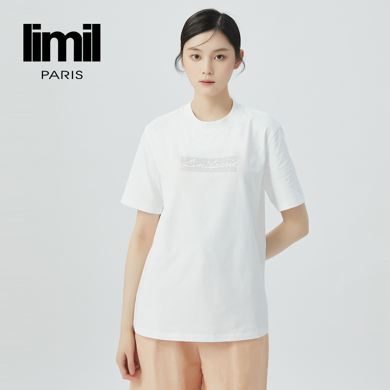 阿玛施丽米儿limil 减龄休闲百搭字母印花廓形圆领T恤上衣9300119