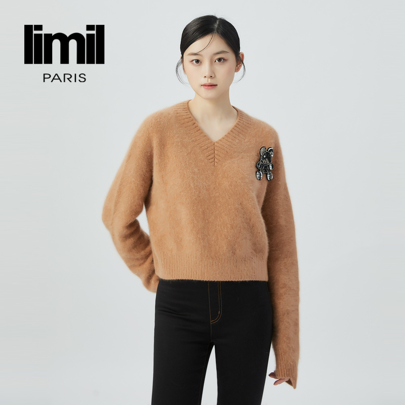 丽米儿limil “心跳熊”系列貉绒V领套头针织9399038