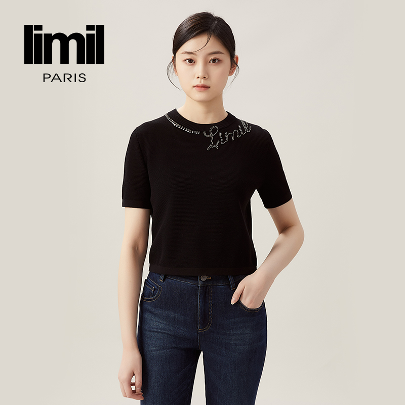 丽米儿limil 新款圆领钉珠合身版短袖针织9399044