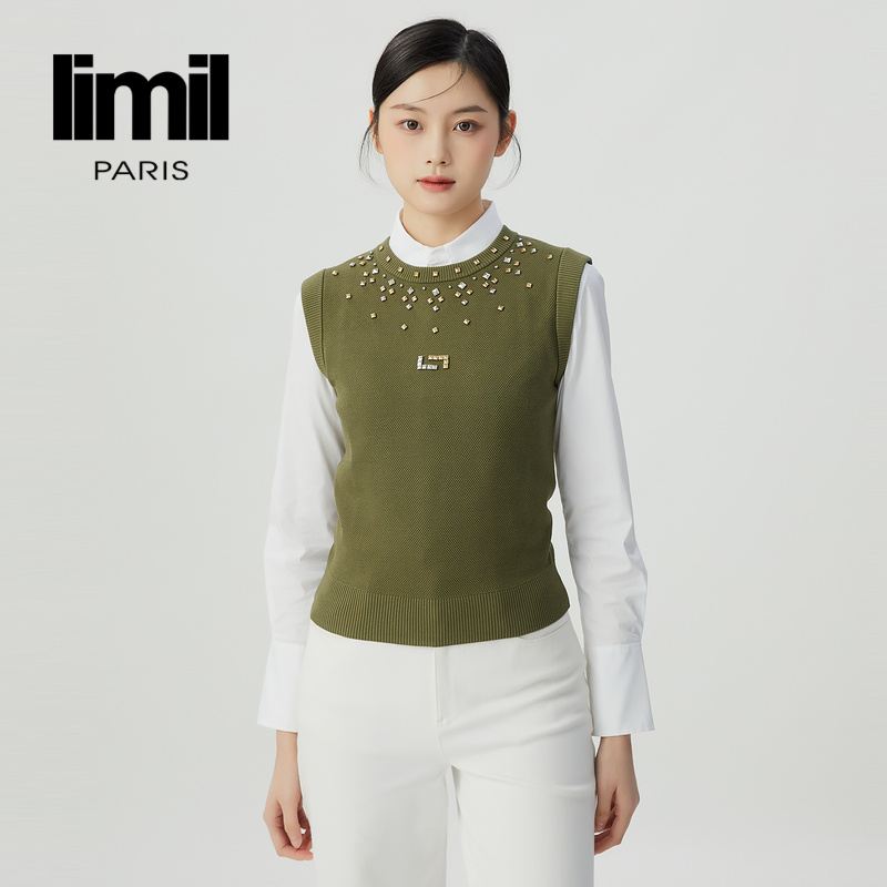 丽米儿limil  新款质感圆领钉珠无袖针织背心9399045-2