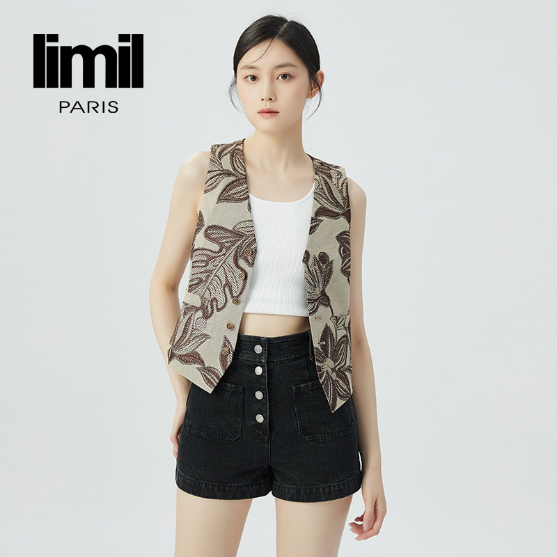 丽米儿limil 复古风提花造型西装马甲9400098