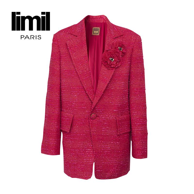 丽米儿limil 亮桃粉质感花呢廓形西服9400104