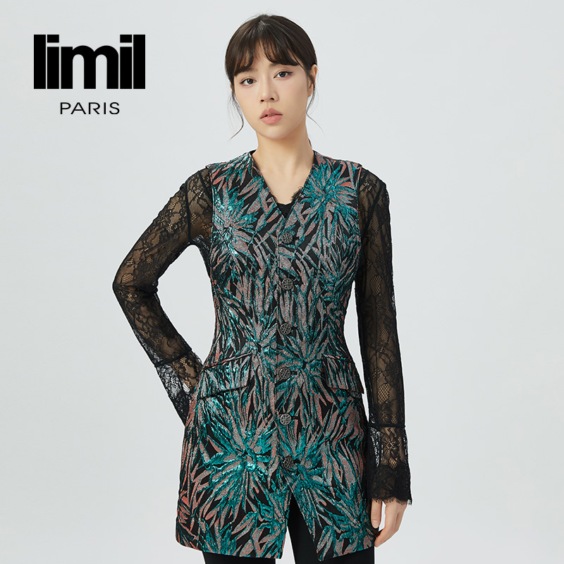 丽米儿limil 高级款排扣提花中长款无袖马甲9400115