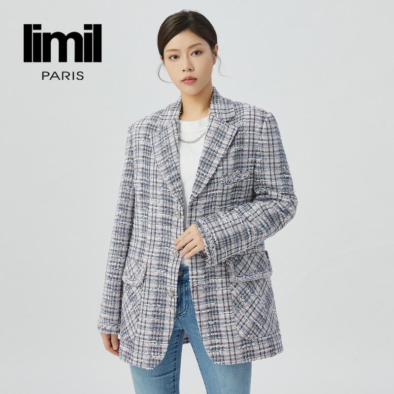 阿玛施丽米儿limil 复古气质中长款小香花呢西装外套9400133