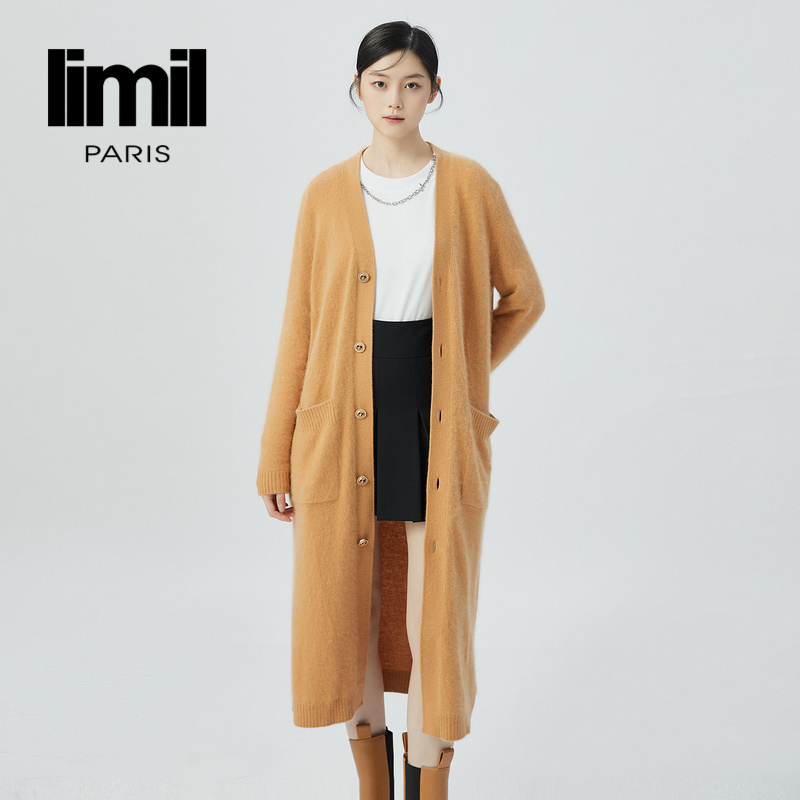 丽米儿limil 气质V领长款针织开衫9499011