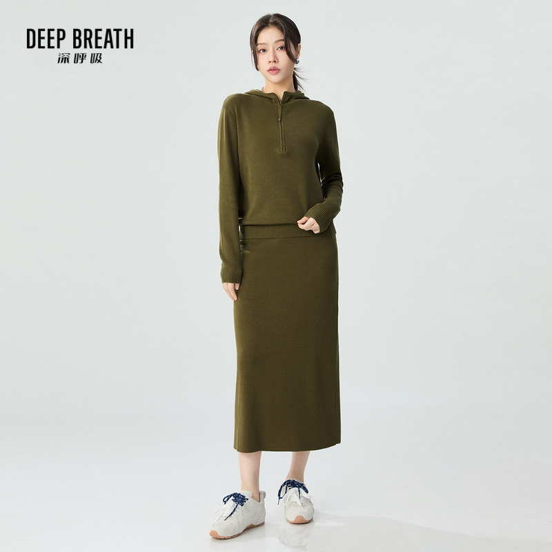 DEEP BREATH深呼吸女装 拉链针织棉卫衣半裙套装A301489-A200263