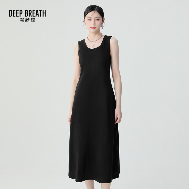 DEEP BREATH深呼吸女装 简约U领三醋酸抑菌无袖休闲长款连衣裙A500401