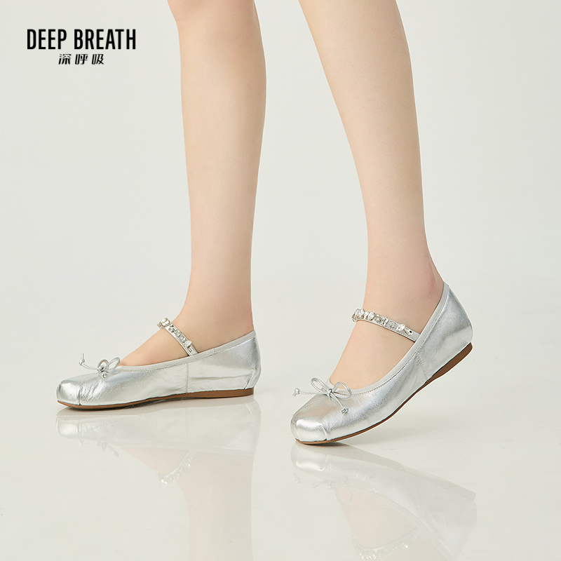 DEEP BREATH深呼吸女鞋 柔软羊皮带钻平底单鞋芭蕾舞鞋AX11155