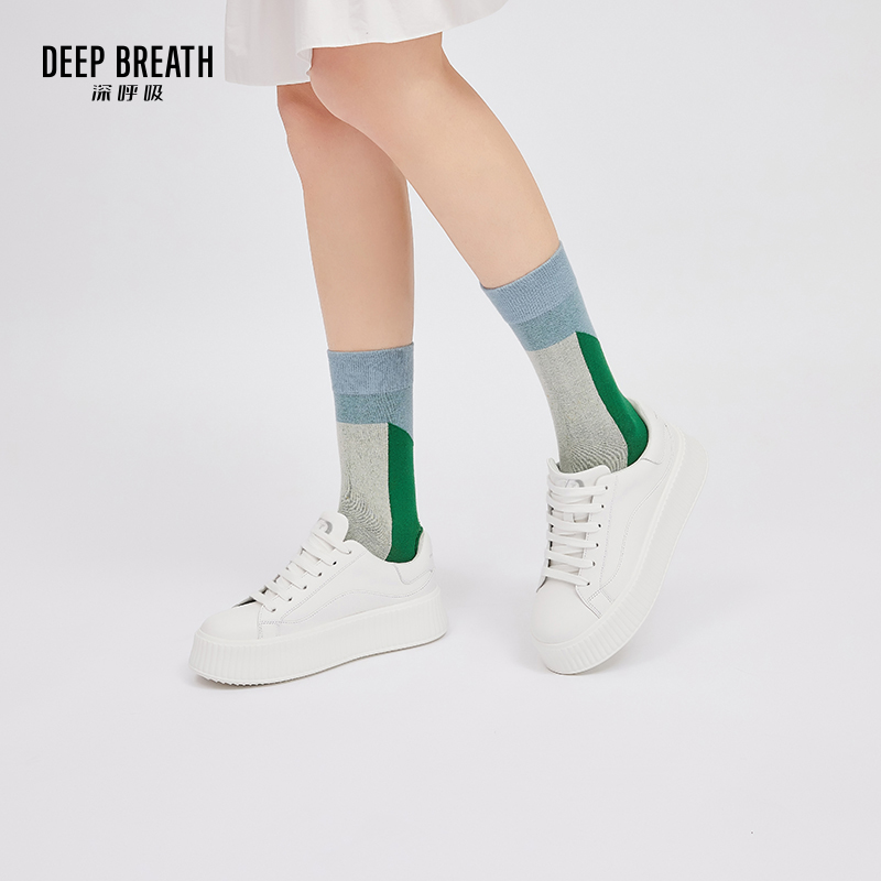 DEEP BREATH深呼吸女鞋 松糕厚底低帮绑带饼干鞋小白鞋板鞋休闲鞋AX12184