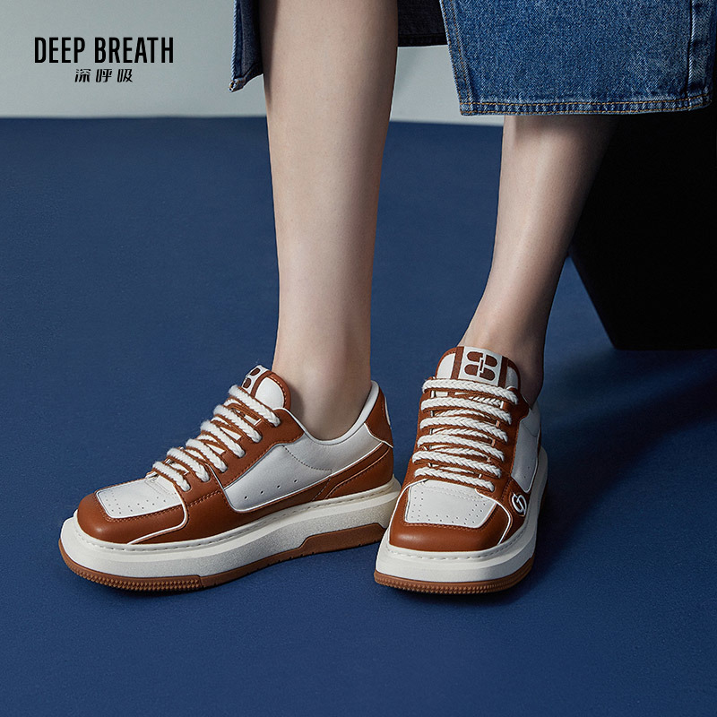 DEEP BREATH深呼吸女鞋 斜方头时尚个性低帮绑带休闲板鞋小白鞋AX12227