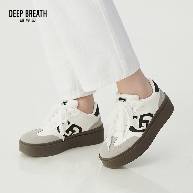 DEEP BREATH深呼吸女鞋 复古GD字德训鞋百搭撞色板鞋厚底休闲鞋AX12259