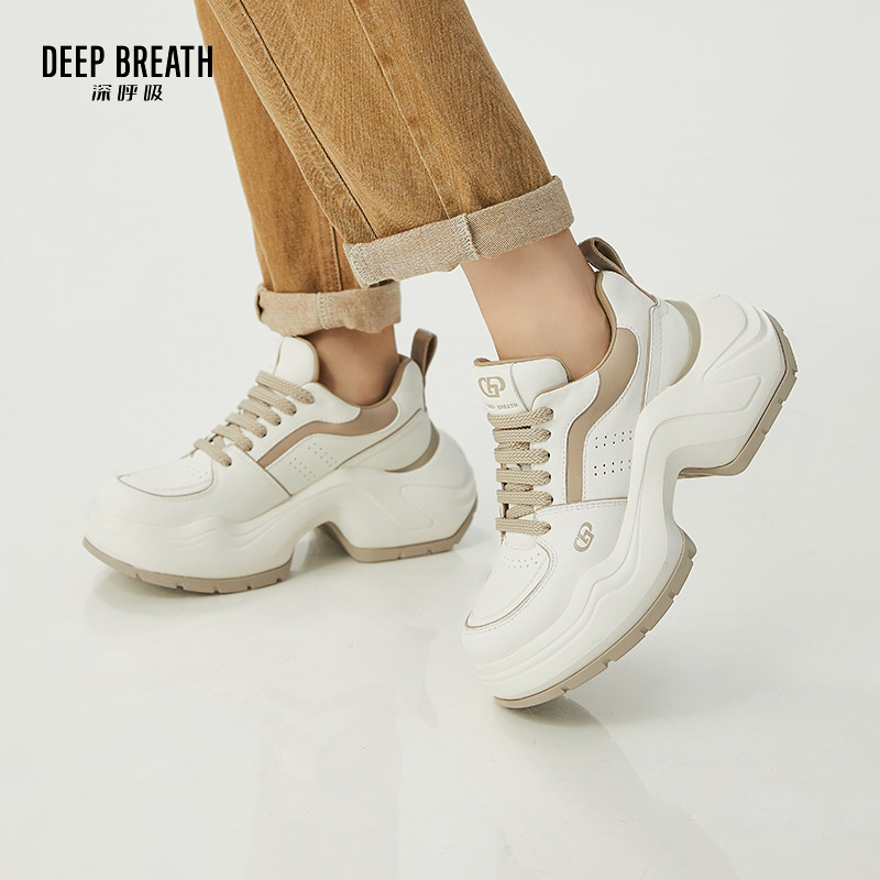 DEEP BREATH深呼吸女鞋 厚底真皮拼色老爹鞋休闲鞋板鞋AX12265