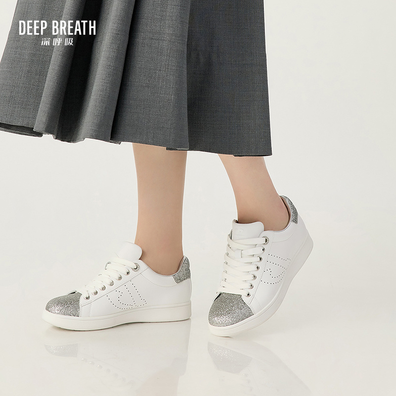 DEEP BREATH深呼吸女鞋 牛皮格利特内增高绑带低帮小白鞋休闲鞋AX12300