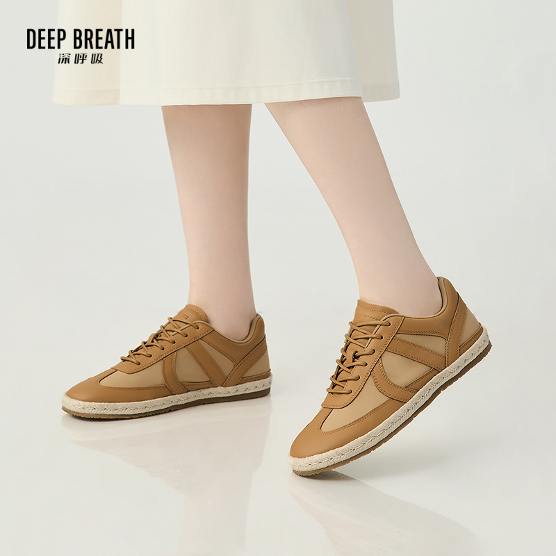 DEEP BREATH深呼吸女鞋 简约度假休闲风草编底低帮绑带德训鞋休闲鞋女鞋AX12316