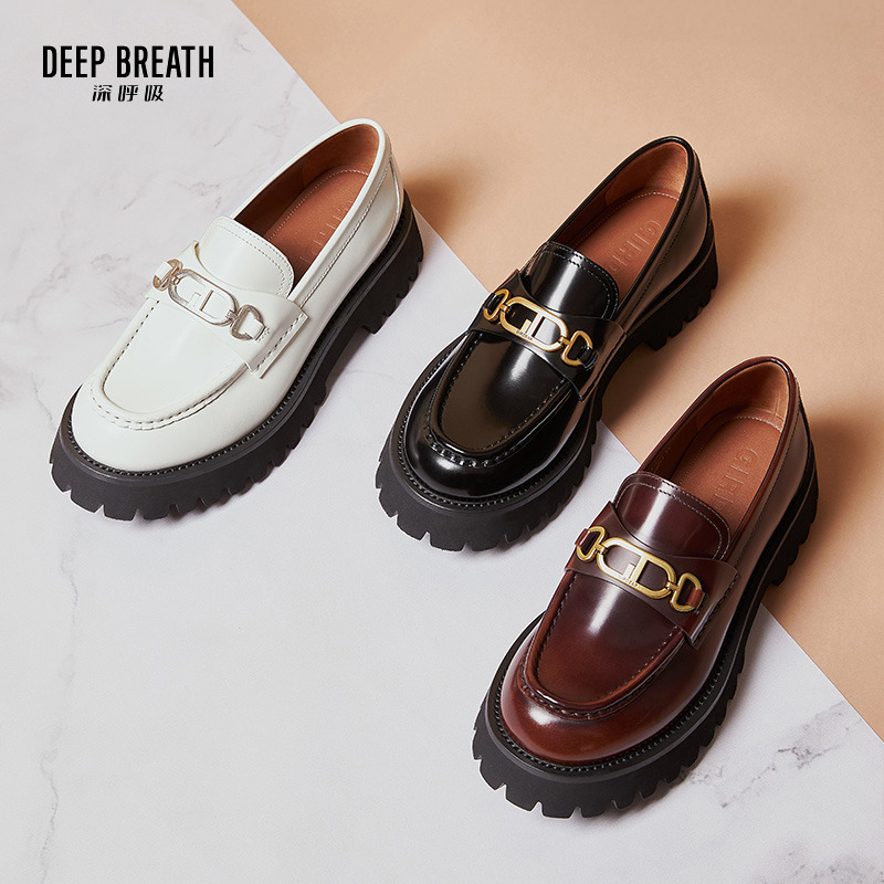 DEEP BREATH深呼吸女鞋 牛皮轻盈厚底一脚蹬乐福鞋女鞋AX13053