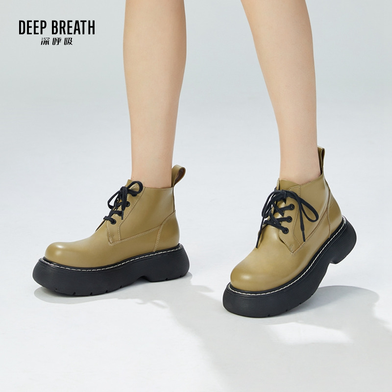 DEEP BREATH深呼吸女鞋 厚底绑带中帮英伦风大头德比鞋女短靴AX15144