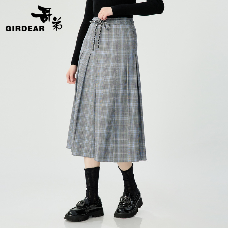 哥弟女装 绑带拼色格纹一片式半裙1200153