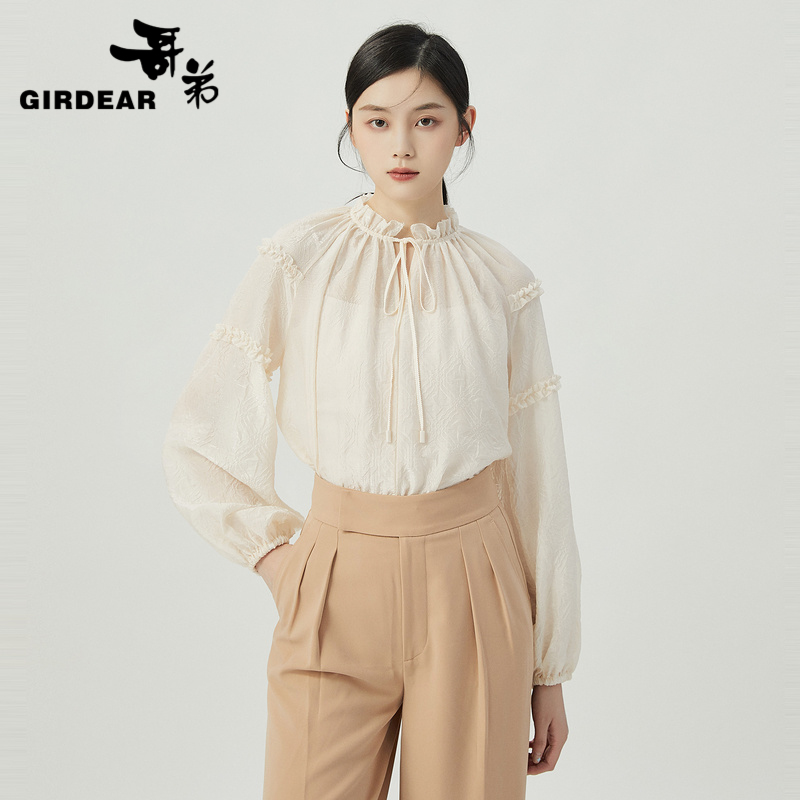 哥弟 木耳领肌理压花工艺两件套衬衣1300940