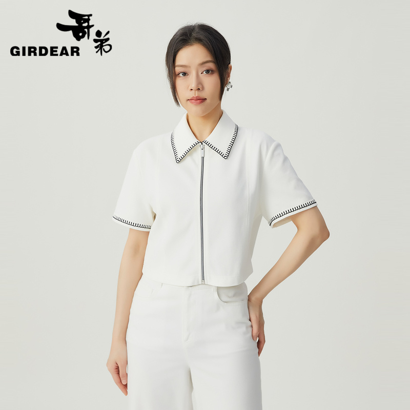 哥弟   活力学院风拉链POLO罩衫1300992