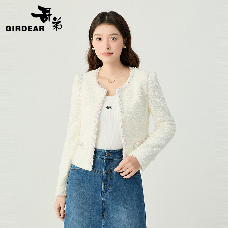 哥弟 千金玛德琳圆领彩色葱线小香外套140007